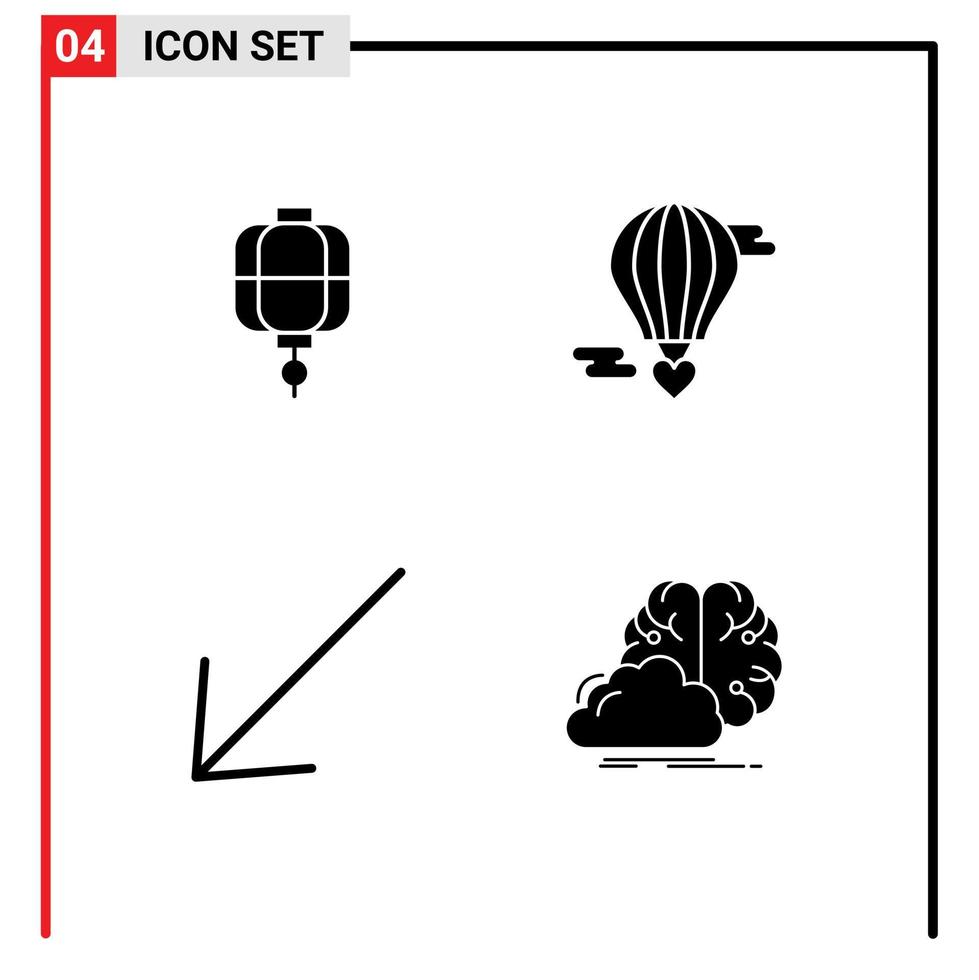 stock vektor ikon packa av 4 linje tecken och symboler för lykta pil dekoration varm baloon vänster redigerbar vektor design element