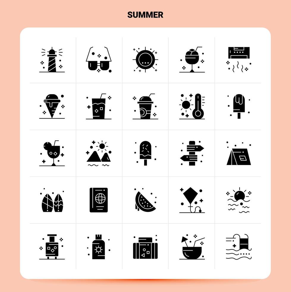 solide 25 Sommer Icon Set Vektor Glyphe Stil Design schwarze Icons Set Web und mobile Geschäftsideen Design Vektor Illustration