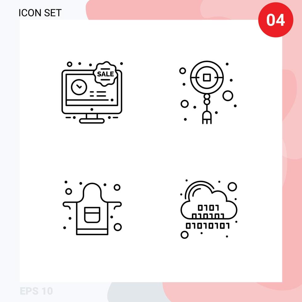 mobil gränssnitt linje uppsättning av 4 piktogram av lcd laga mat rabatt ny år binär redigerbar vektor design element