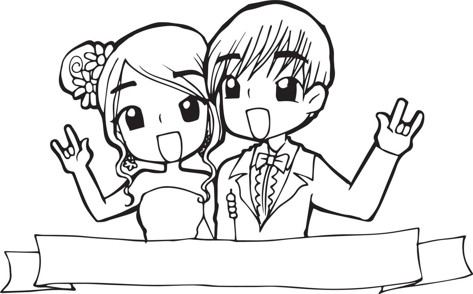 hochzeit cartoon gekritzel kawaii anime malseite niedlich illustration zeichnung clipart charakter chibi manga comics vektor