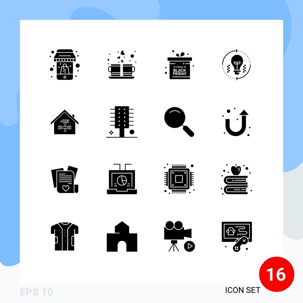 Mobile Schnittstelle solider Glyph-Satz von 16 Piktogrammen von bearbeitbaren Vektordesign-Elementen für heiße Glühbirnen für Heimlösungen vektor