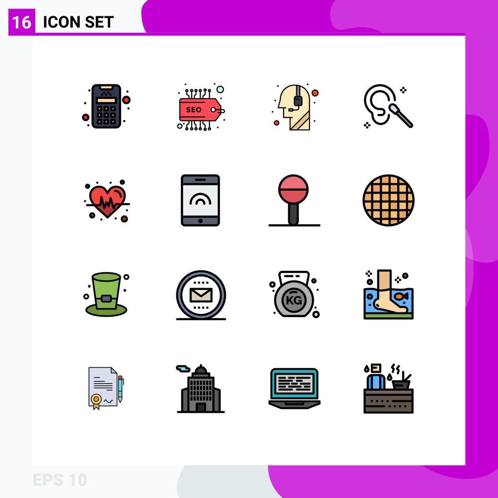 16 universelle, flache, farbig gefüllte Zeichensymbole des mobilen Herzens helfen bei der Diät, die editierbare kreative Vektordesign-Elemente reinigen vektor