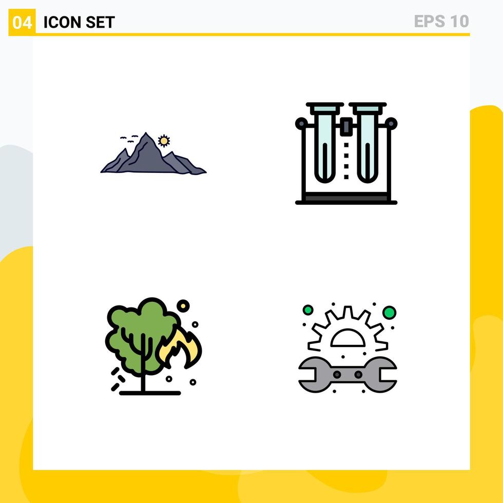 uppsättning av 4 modern ui ikoner symboler tecken för berg rör natur laboratorium miljö redigerbar vektor design element
