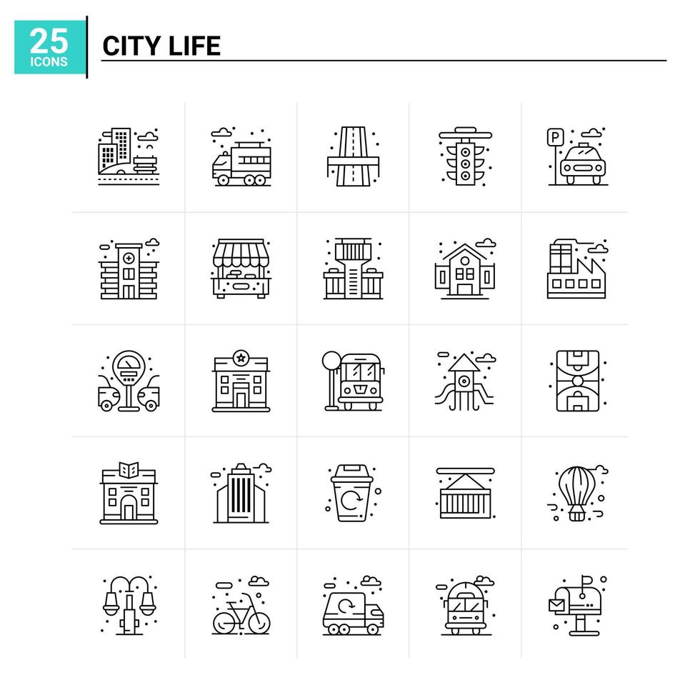 25 Stadtleben Icon Set Vektor Hintergrund
