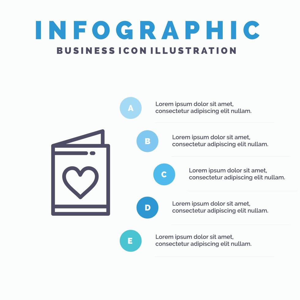 kort kärlek bröllop hjärta linje ikon med 5 steg presentation infographics bakgrund vektor