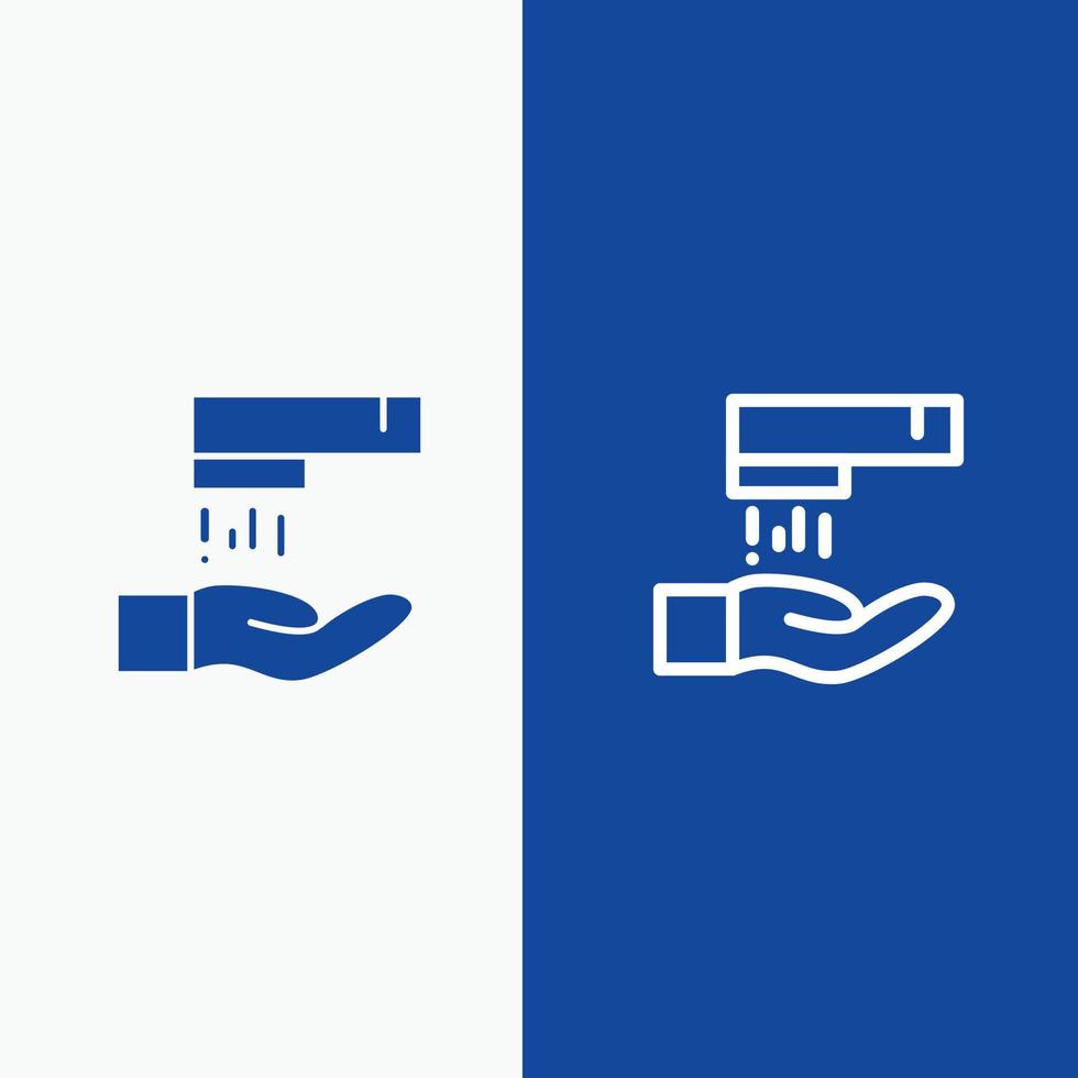 Handwäsche Waschreinigungslinie und Glyphe solides Symbol blaues Banner Linie und Glyphe solides Symbol blaues Banner vektor