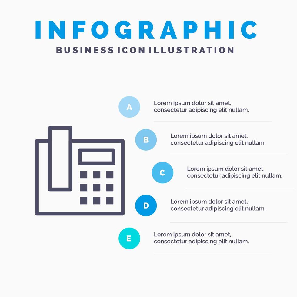 telefon telefon ring upp linje ikon med 5 steg presentation infographics bakgrund vektor