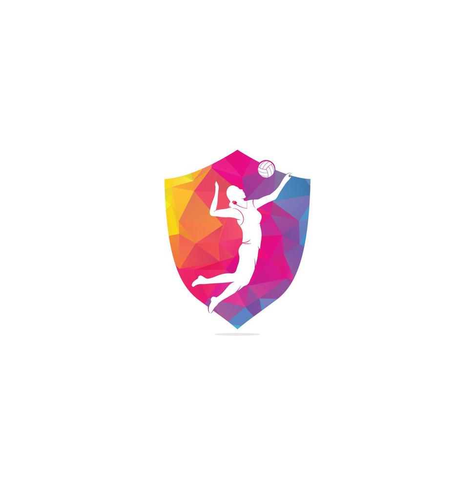 Volleyballspielerin logo.abstract Volleyballspielerin, die von einem Spritzer springt. Volleyballspieler, der Ball serviert. vektor