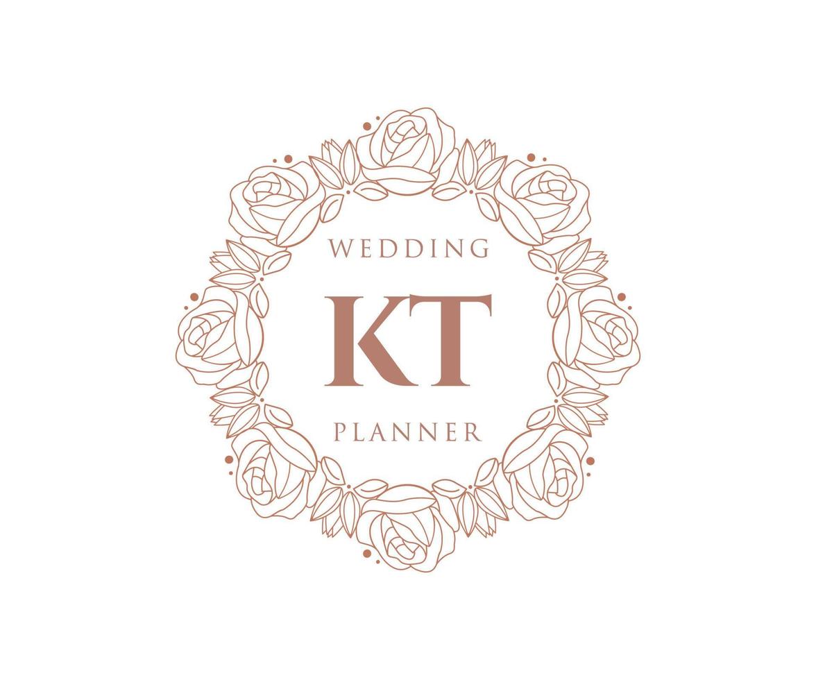 kt initialen brief hochzeitsmonogramm logos sammlung, handgezeichnete moderne minimalistische und florale vorlagen für einladungskarten, save the date, elegante identität für restaurant, boutique, café im vektor