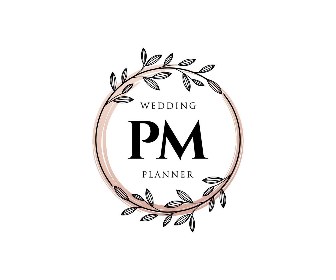 pm initialen brief hochzeitsmonogramm logos sammlung, handgezeichnete moderne minimalistische und florale vorlagen für einladungskarten, save the date, elegante identität für restaurant, boutique, café im vektor