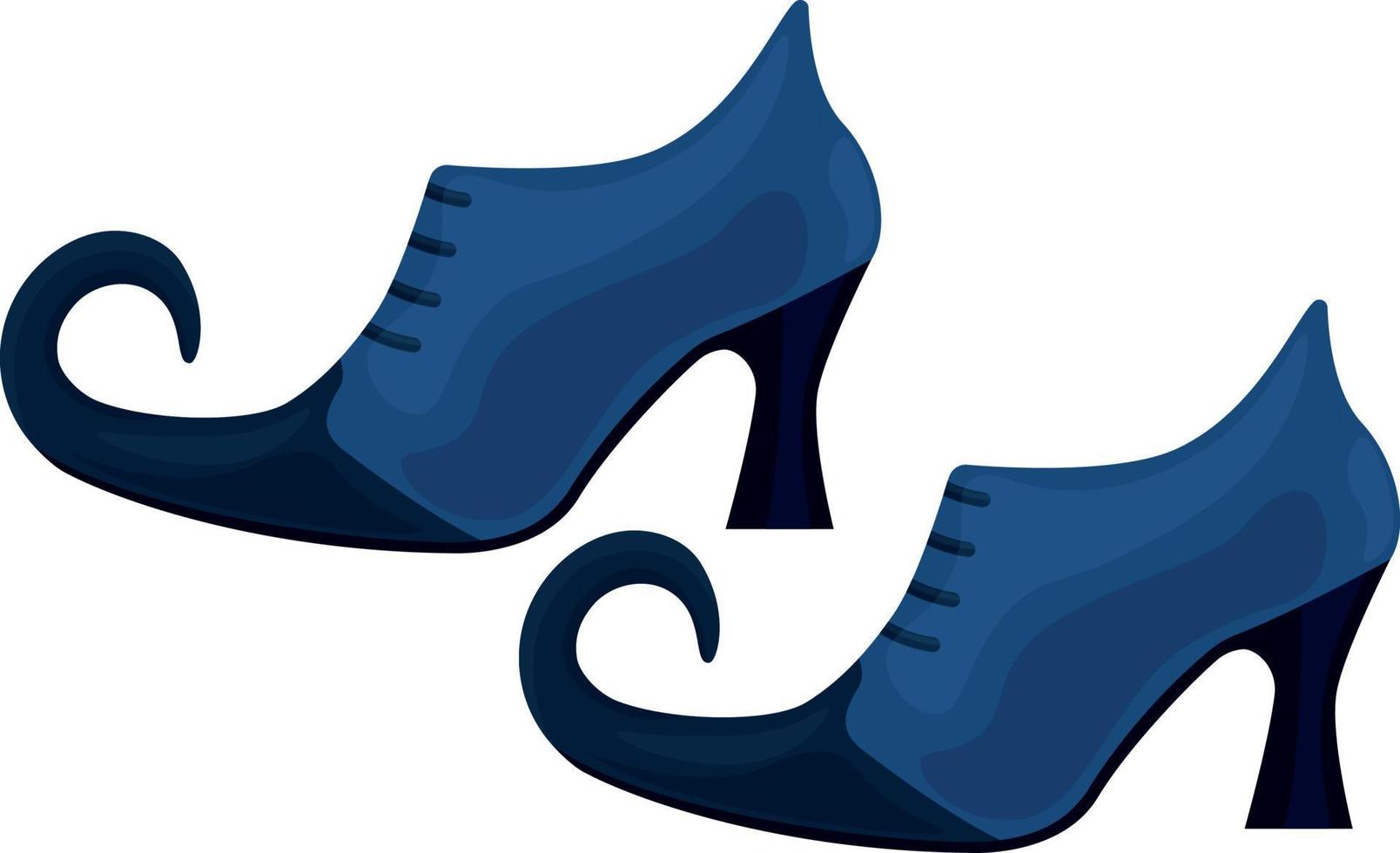 Hexenschuhe sind blau und schwarz mit spitzen Zehen. die schuhe der hexe, ein symbol von halloween. Vektor-Illustration isoliert auf weißem Hintergrund vektor