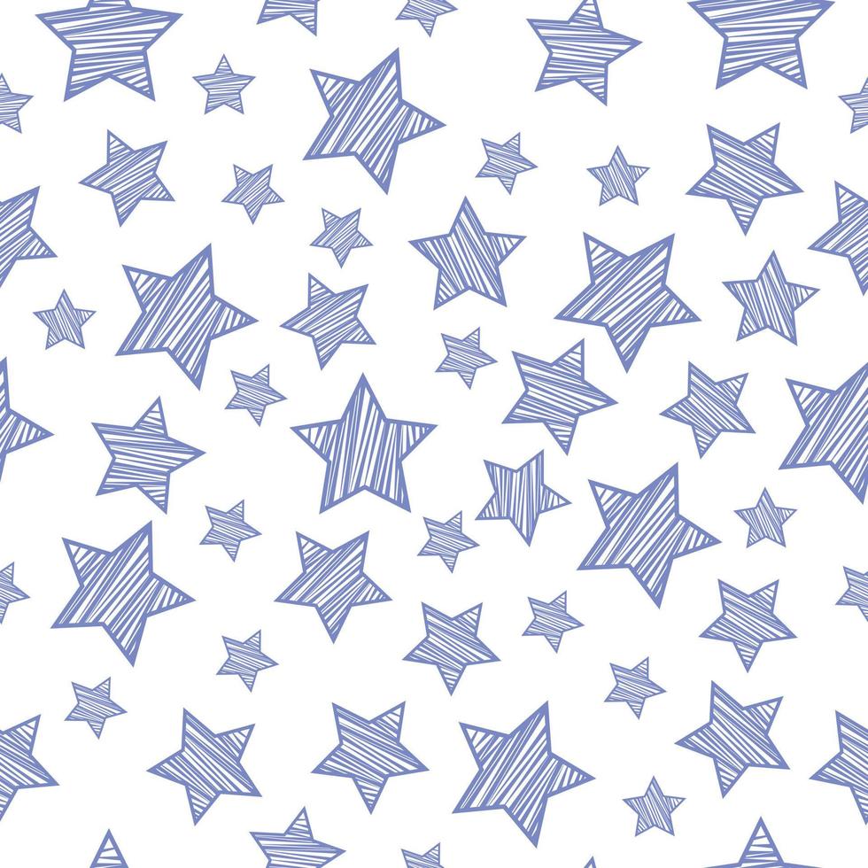 en ljus sömlös mönster med de bild av skuggad blå stjärnor, stor och små storlekar. barn s skriva ut för utskrift. vektor illustration på en vit bakgrund
