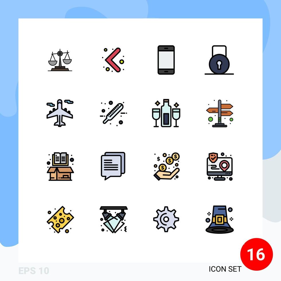 16 användare gränssnitt platt Färg fylld linje packa av modern tecken och symboler av låsa vaddera iphone pil hårdvara enheter redigerbar kreativ vektor design element