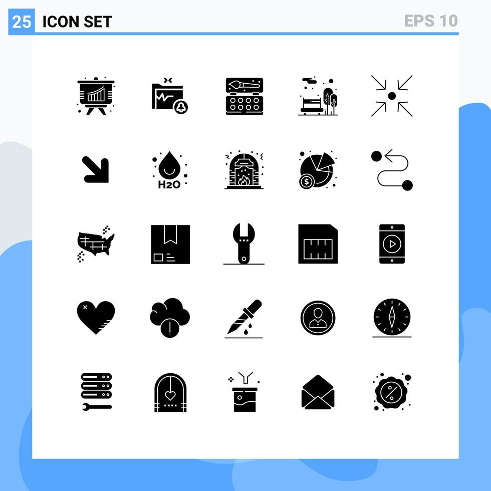 uppsättning av 25 vektor fast glyfer på rutnät för bygga ut pil konst offentlig stad parkera redigerbar vektor design element
