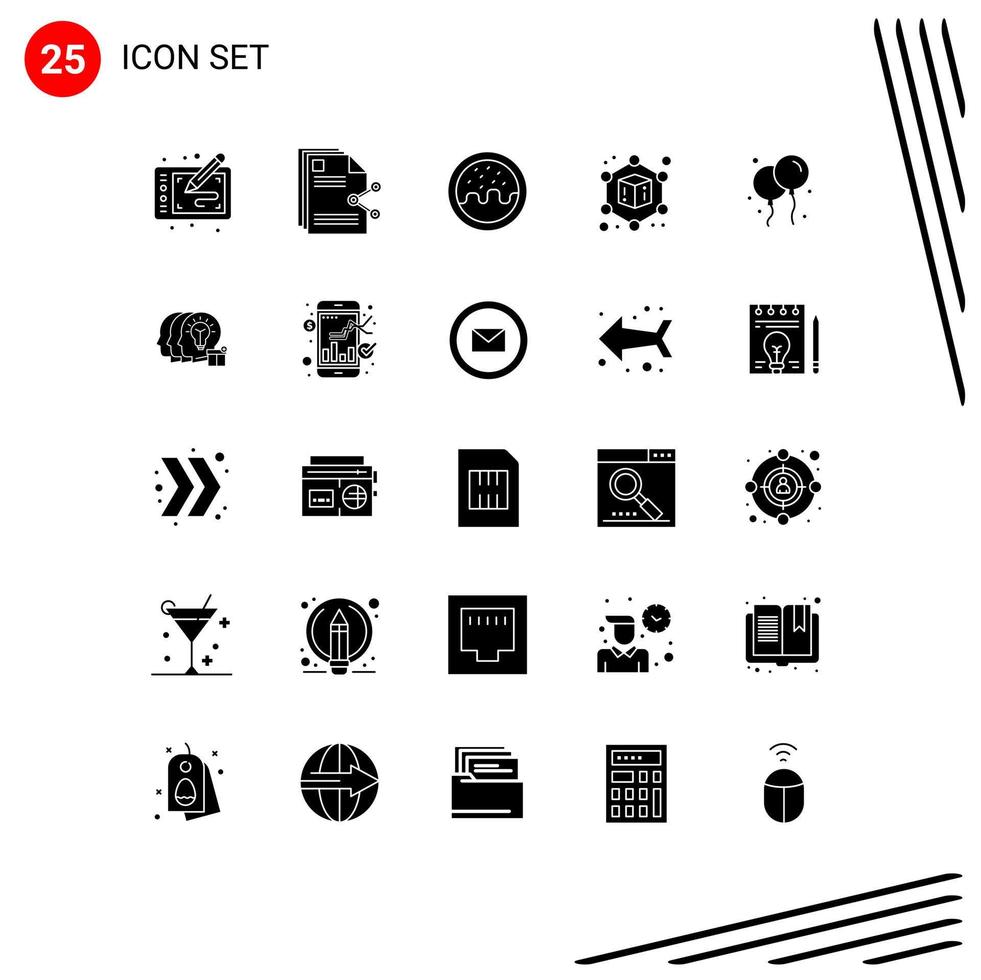 25 universelle solide Glyphenzeichen Symbole von Irland Bloon teilen sich geometrische Lebensmittel editierbare Vektordesign-Elemente vektor
