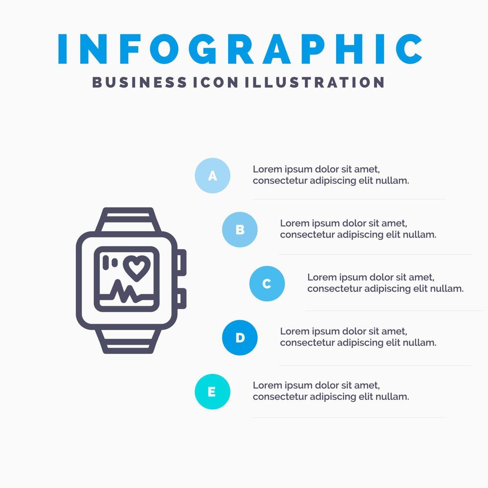 Handuhr Uhr Liebe Herz Liniensymbol mit 5 Schritten Präsentation Infografiken Hintergrund vektor