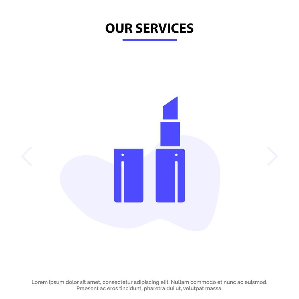 unsere dienstleistungen lippenstift make-up solide glyph icon web card template vektor