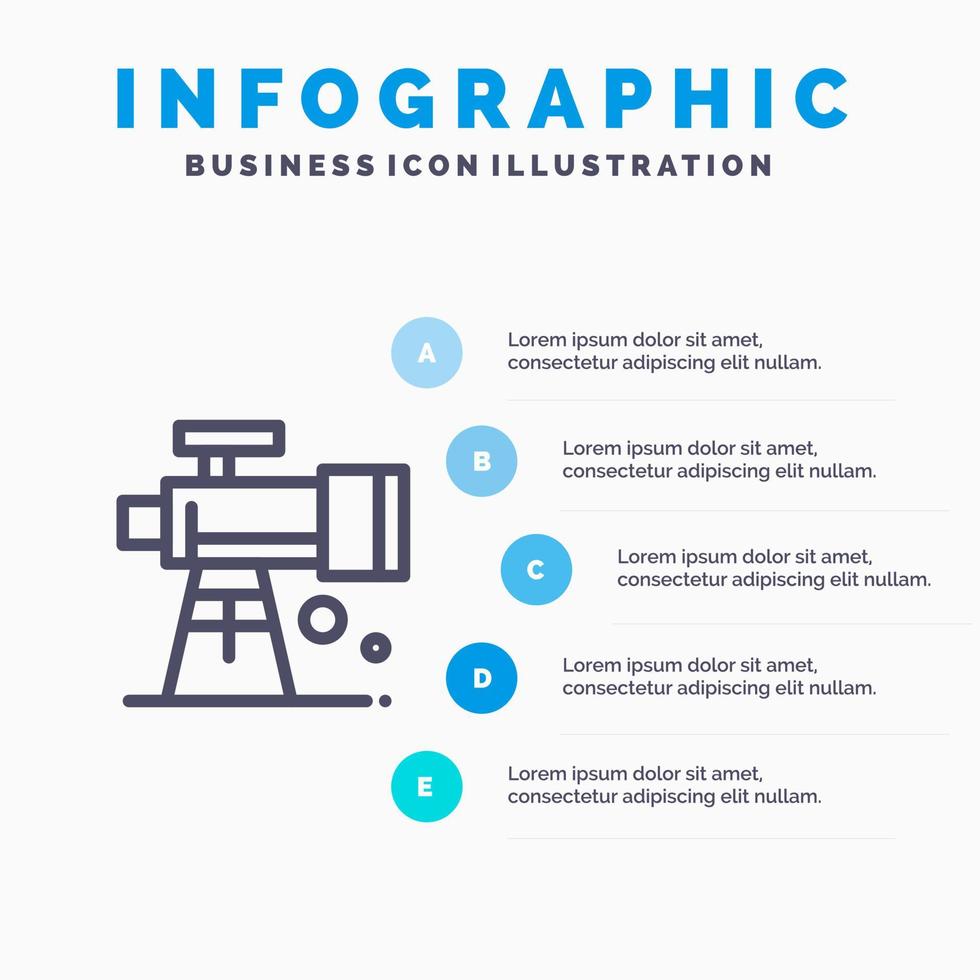 Astronomiebereich Weltraumteleskop Liniensymbol mit 5 Schritten Präsentation Infografiken Hintergrund vektor