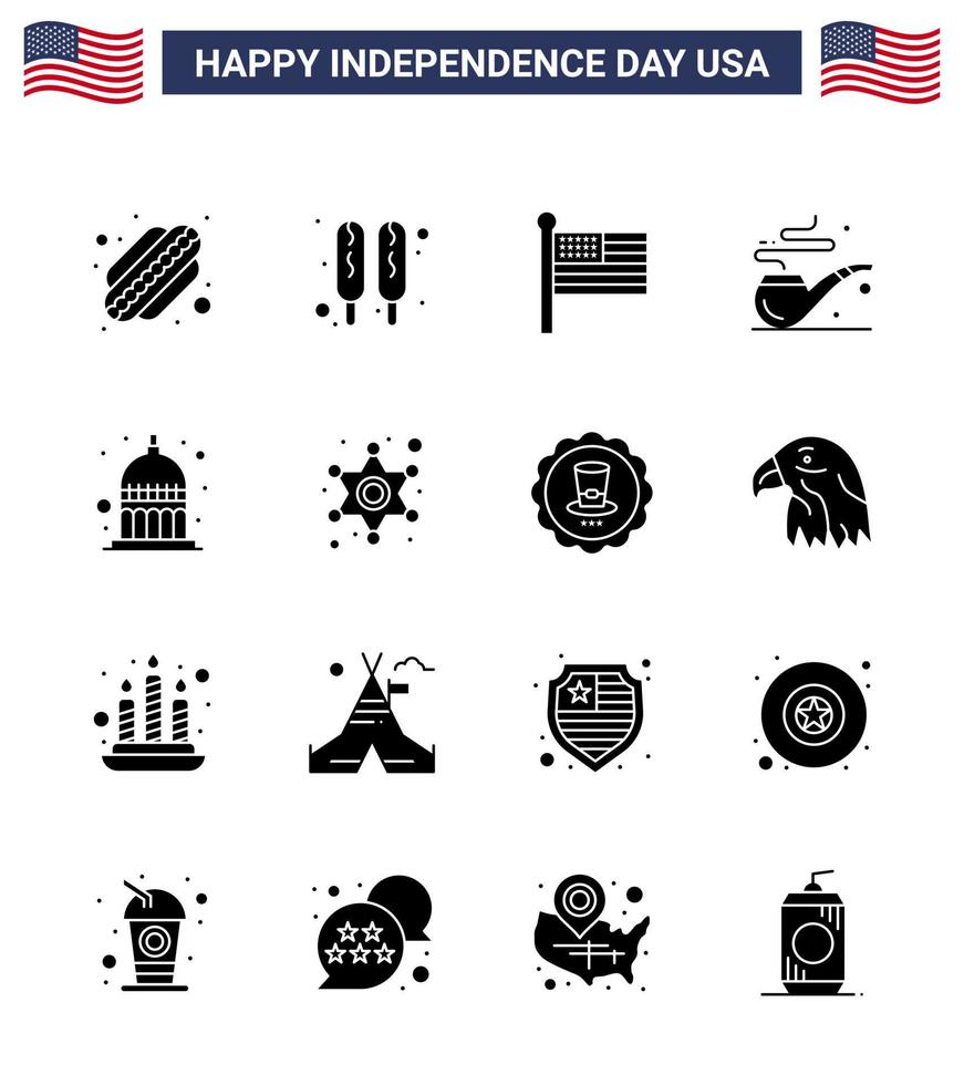 4:e juli USA Lycklig oberoende dag ikon symboler grupp av 16 modern fast glyfer av män statshus förenad indiana st redigerbar USA dag vektor design element