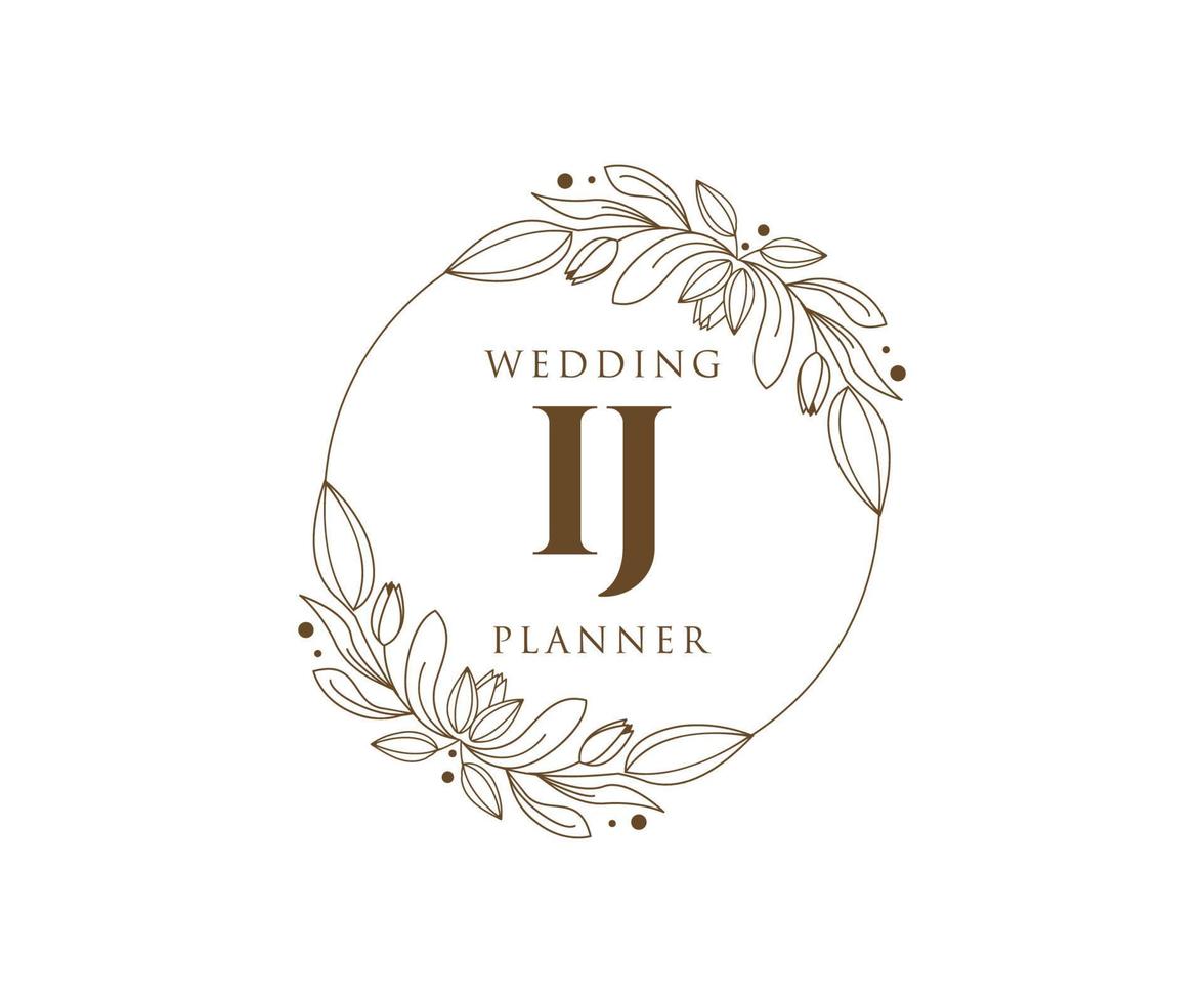 ij initials brief hochzeitsmonogramm logos sammlung, handgezeichnete moderne minimalistische und florale vorlagen für einladungskarten, save the date, elegante identität für restaurant, boutique, café im vektor