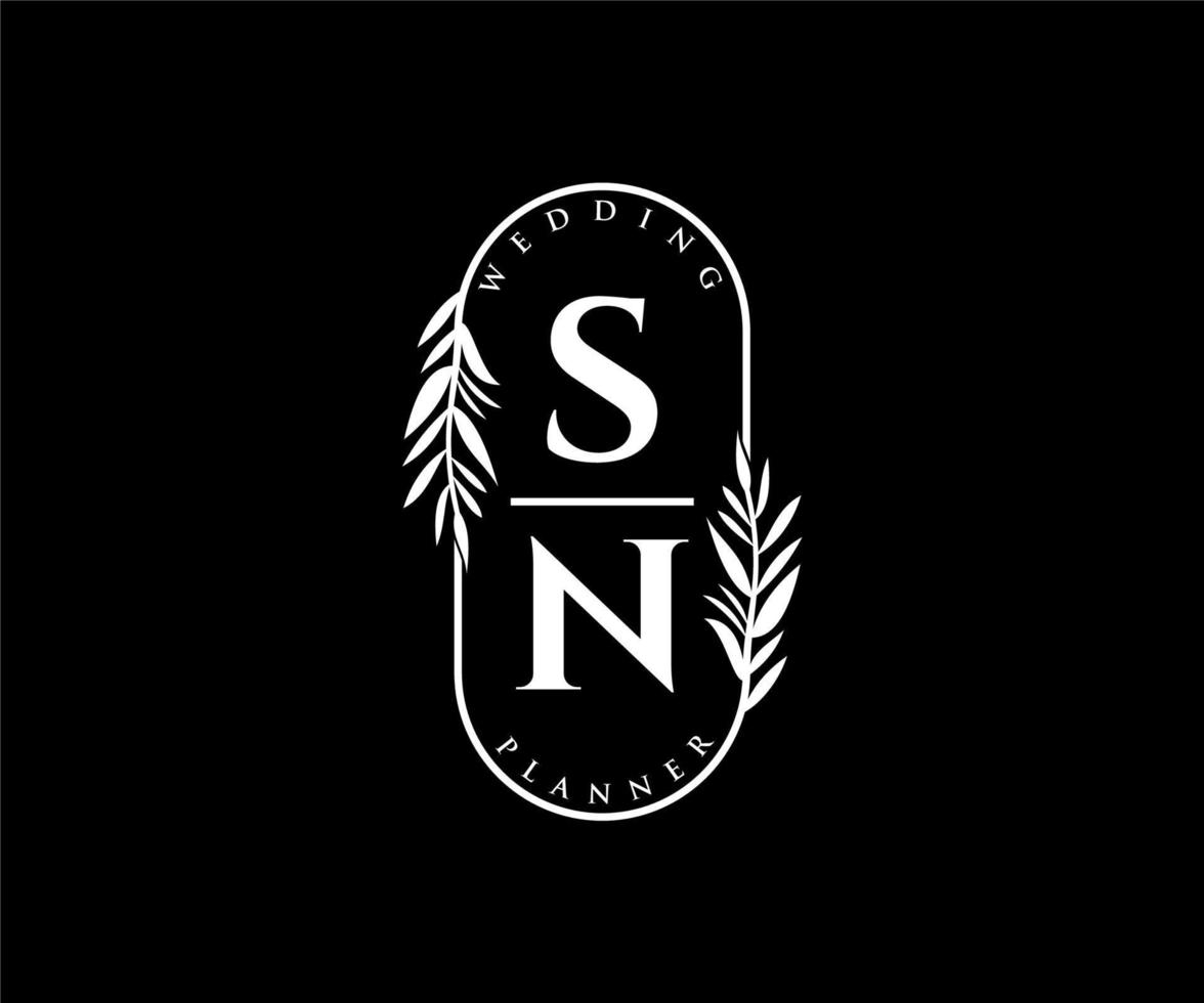 sn initialer brev bröllop monogram logotyper samling, hand dragen modern minimalistisk och blommig mallar för inbjudan kort, spara de datum, elegant identitet för restaurang, boutique, Kafé i vektor