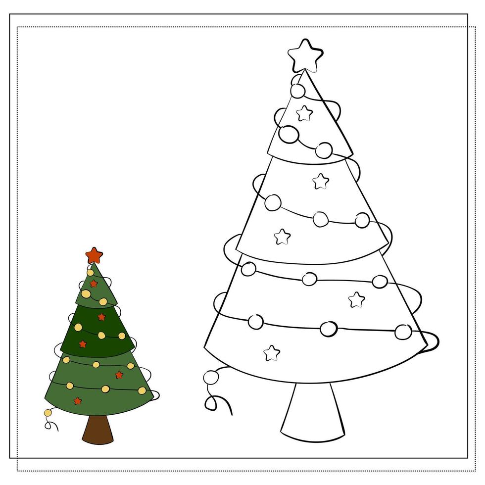 färg bok för barn. tecknad serie jul träd. vektor
