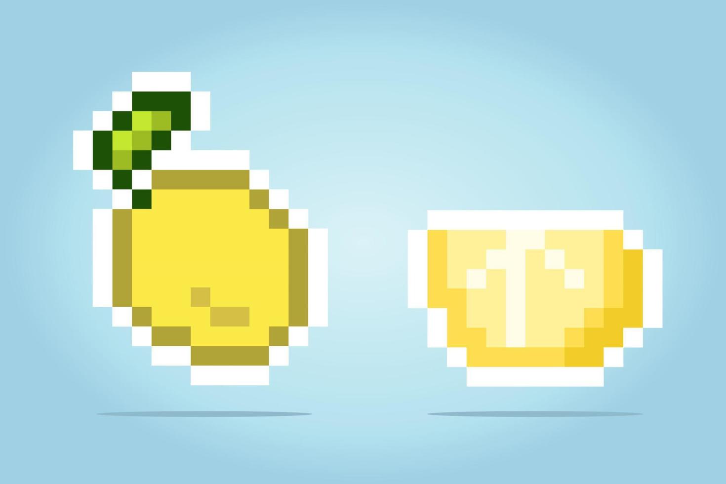 8 bitars pixel citron. frukter för speltillgångar och korsstygnsmönster i vektorillustrationer. vektor