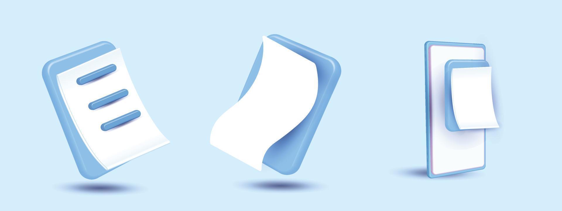 Zwischenablage blau 3d Vektor minimal Zeichen Konzept Arbeitsmanagement bunt Blatt Symbol Hinweis Design Geschäft
