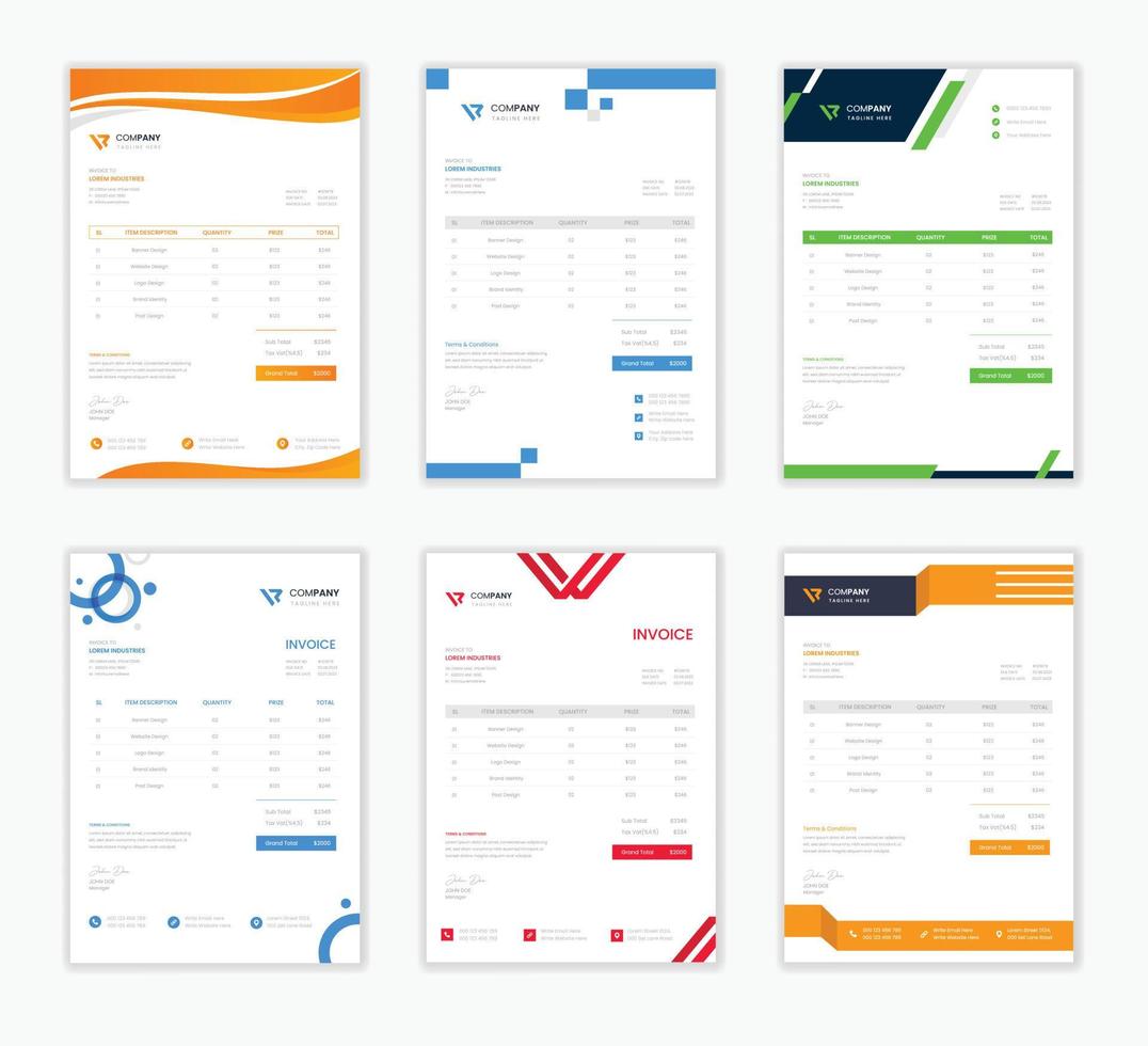 företags- faktura brevpapper design uppsättning, företag faktura mall skriva ut, färgrik medicinsk och skola faktura bunt samling vektor