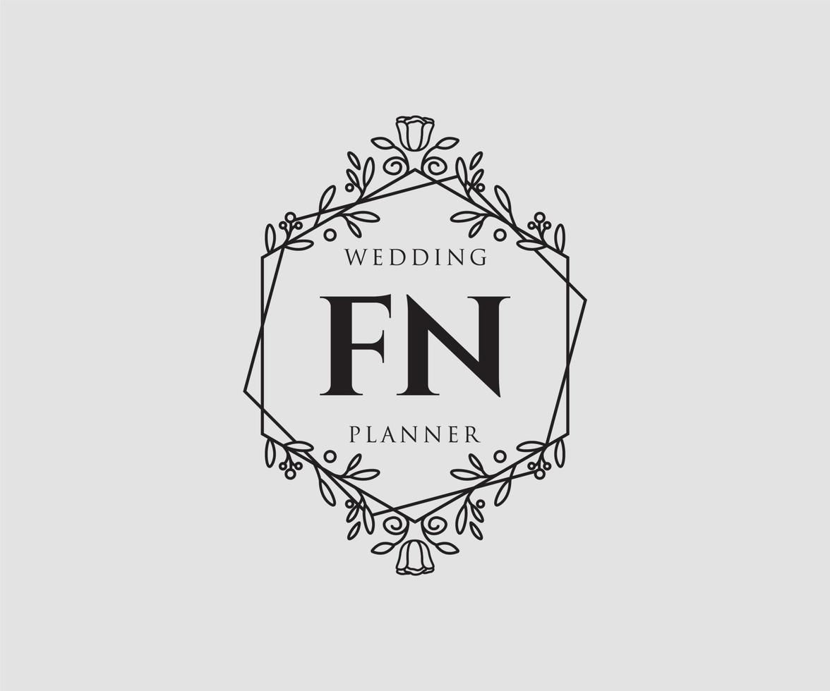 fn initialen brief hochzeitsmonogramm logos sammlung, handgezeichnete moderne minimalistische und florale vorlagen für einladungskarten, save the date, elegante identität für restaurant, boutique, café im vektor