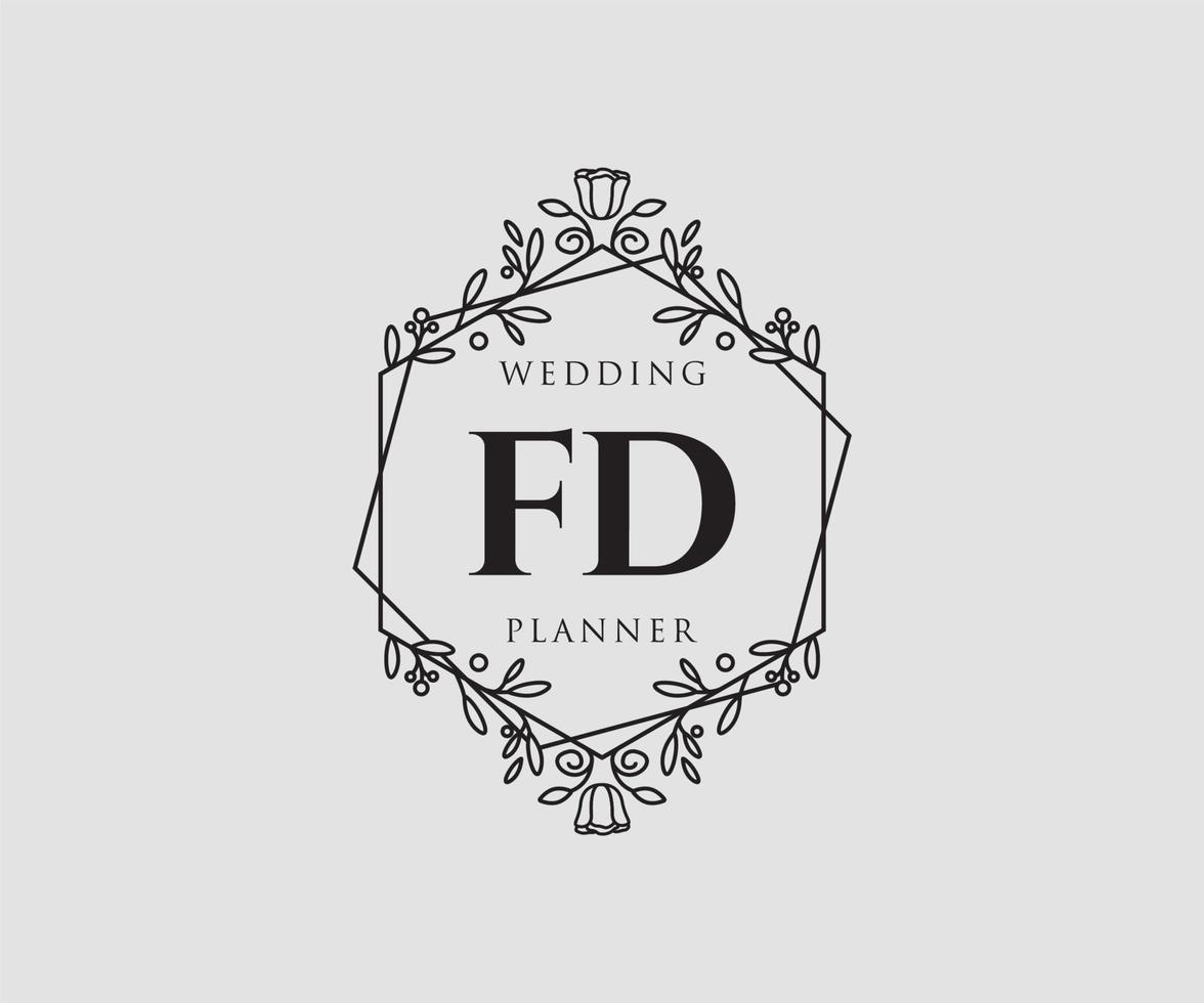 fd initialen brief hochzeitsmonogramm logos sammlung, handgezeichnete moderne minimalistische und florale vorlagen für einladungskarten, save the date, elegante identität für restaurant, boutique, café im vektor