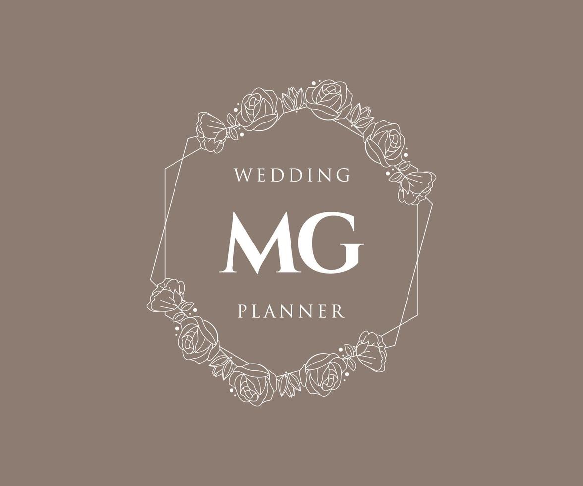 mg initialen brief hochzeit monogramm logos sammlung, handgezeichnete moderne minimalistische und florale vorlagen für einladungskarten, save the date, elegante identität für restaurant, boutique, café im vektor