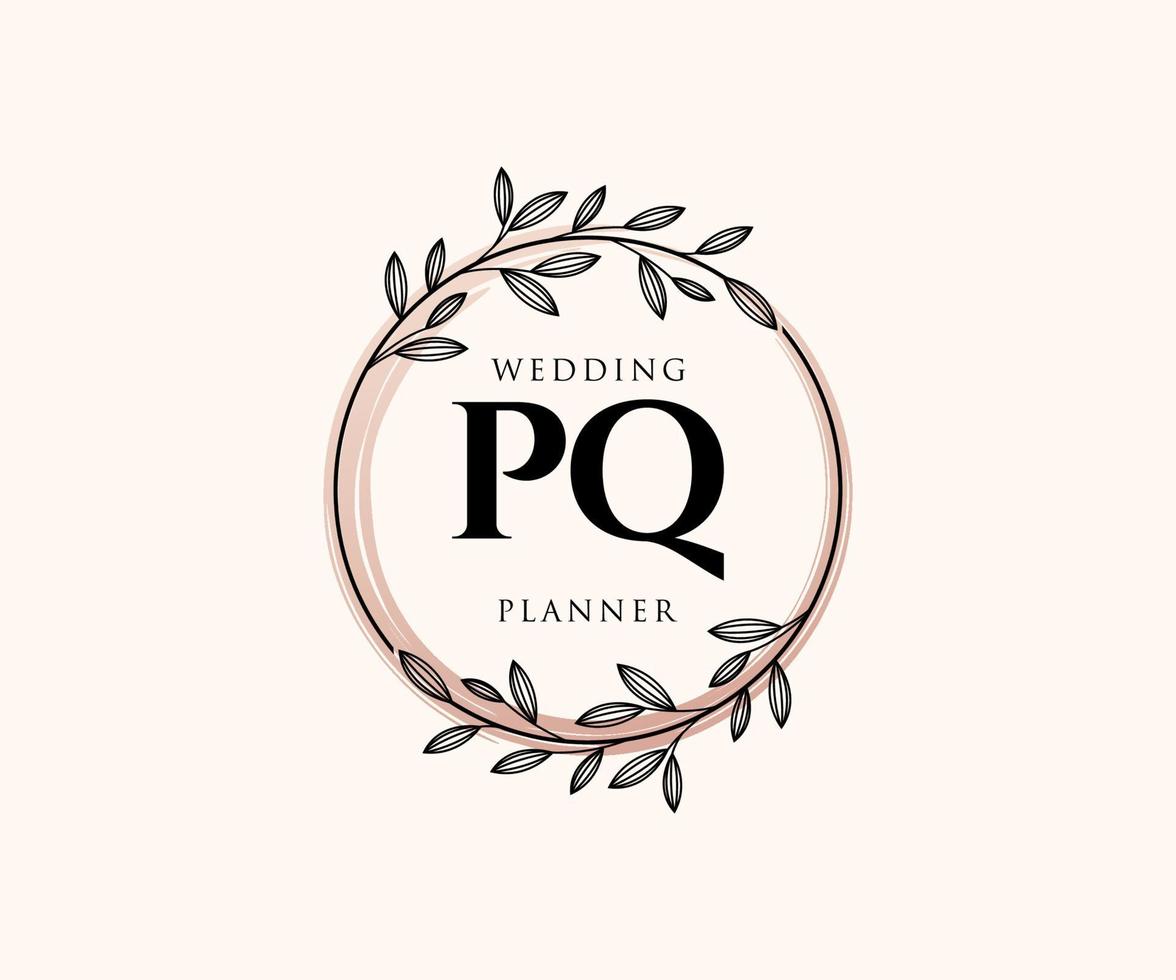 pq initialer brev bröllop monogram logotyper samling, hand dragen modern minimalistisk och blommig mallar för inbjudan kort, spara de datum, elegant identitet för restaurang, boutique, Kafé i vektor