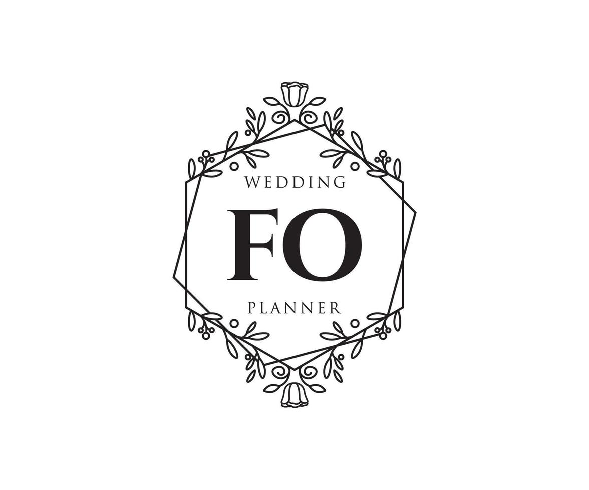 fo initialen brief hochzeitsmonogramm logos sammlung, handgezeichnete moderne minimalistische und florale vorlagen für einladungskarten, save the date, elegante identität für restaurant, boutique, café im vektor