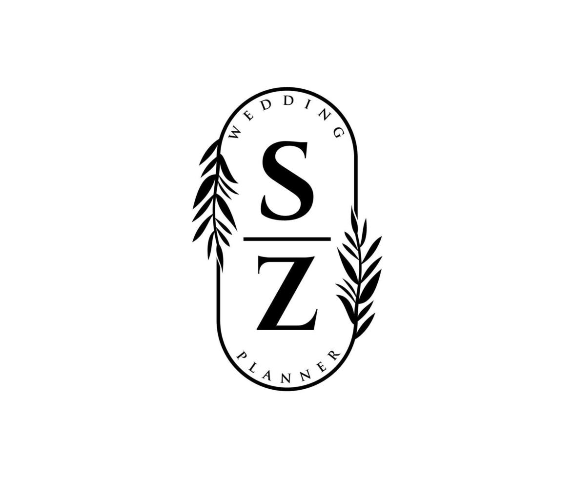 sz initialer brev bröllop monogram logotyper samling, hand dragen modern minimalistisk och blommig mallar för inbjudan kort, spara de datum, elegant identitet för restaurang, boutique, Kafé i vektor