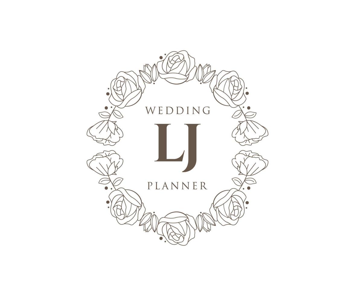 lj initialen brief hochzeitsmonogramm logos sammlung, handgezeichnete moderne minimalistische und florale vorlagen für einladungskarten, save the date, elegante identität für restaurant, boutique, café im vektor