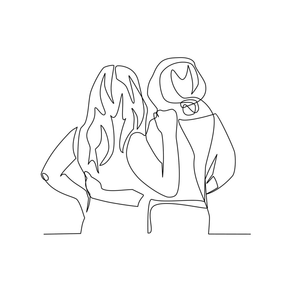 vektorillustration von zwei freundinnen, die im linienkunststil gezeichnet werden vektor