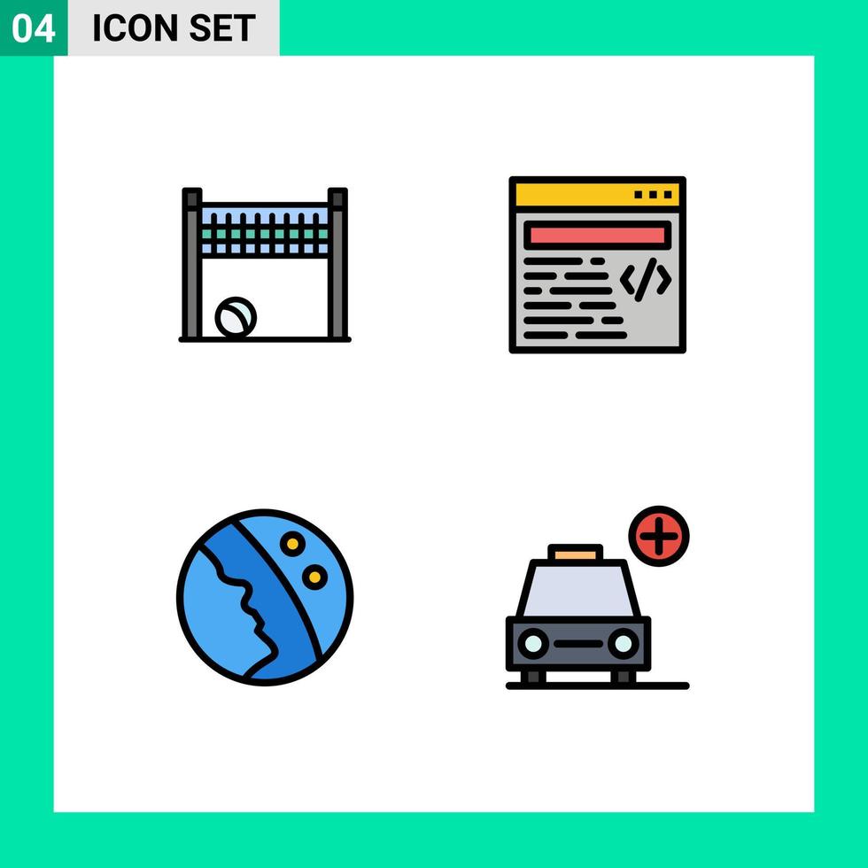 Stock Vector Icon Pack mit 4 Zeilen Zeichen und Symbolen für Spiel Haut Volleyball Text Auto editierbare Vektordesign-Elemente