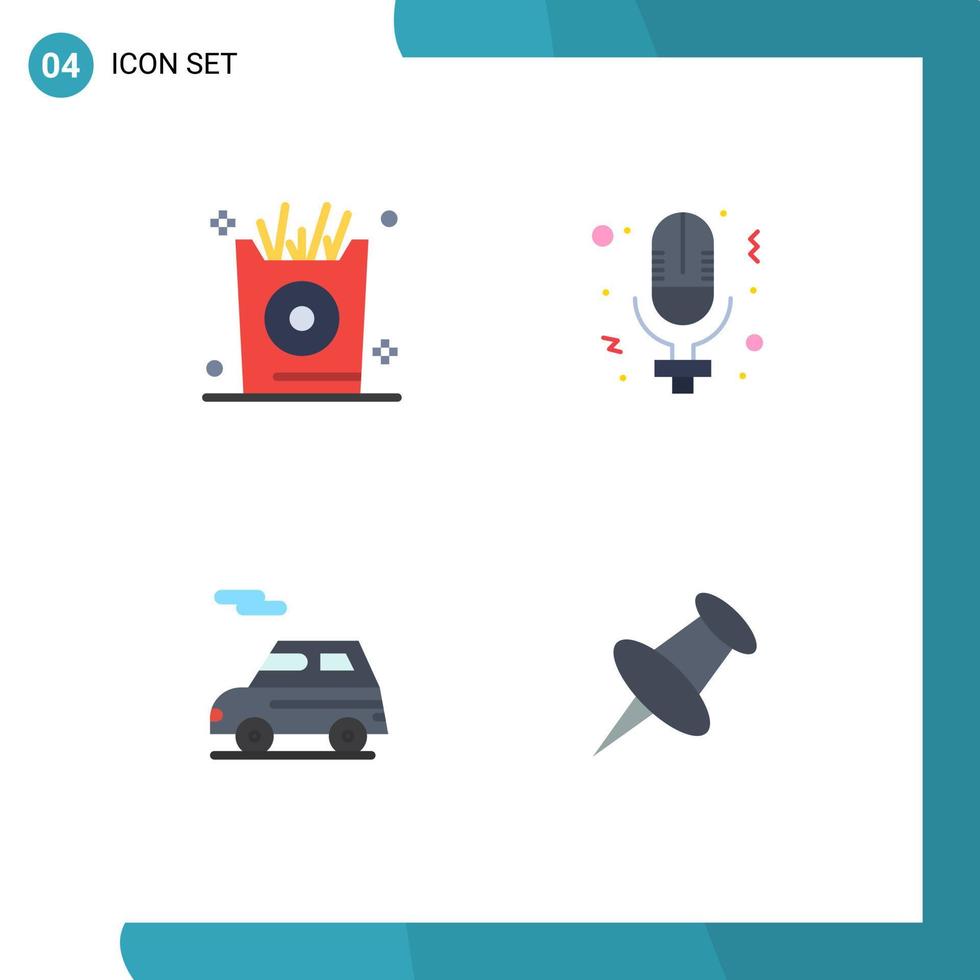 4 universell platt ikon tecken symboler av frites bil fest spela in fordon redigerbar vektor design element