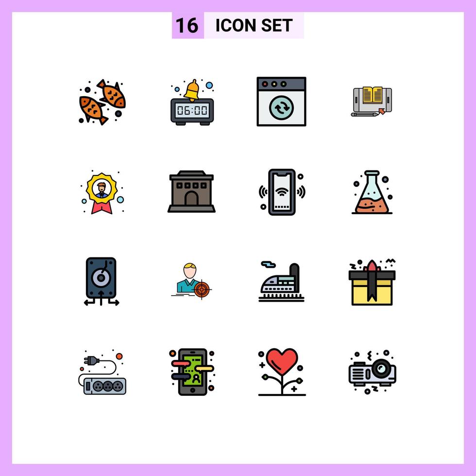16 thematische Vektor-Flachfarben gefüllte Linien und editierbare Symbole der Abzeichenleistung Mac Transfer Smartphone editierbare kreative Vektordesign-Elemente vektor