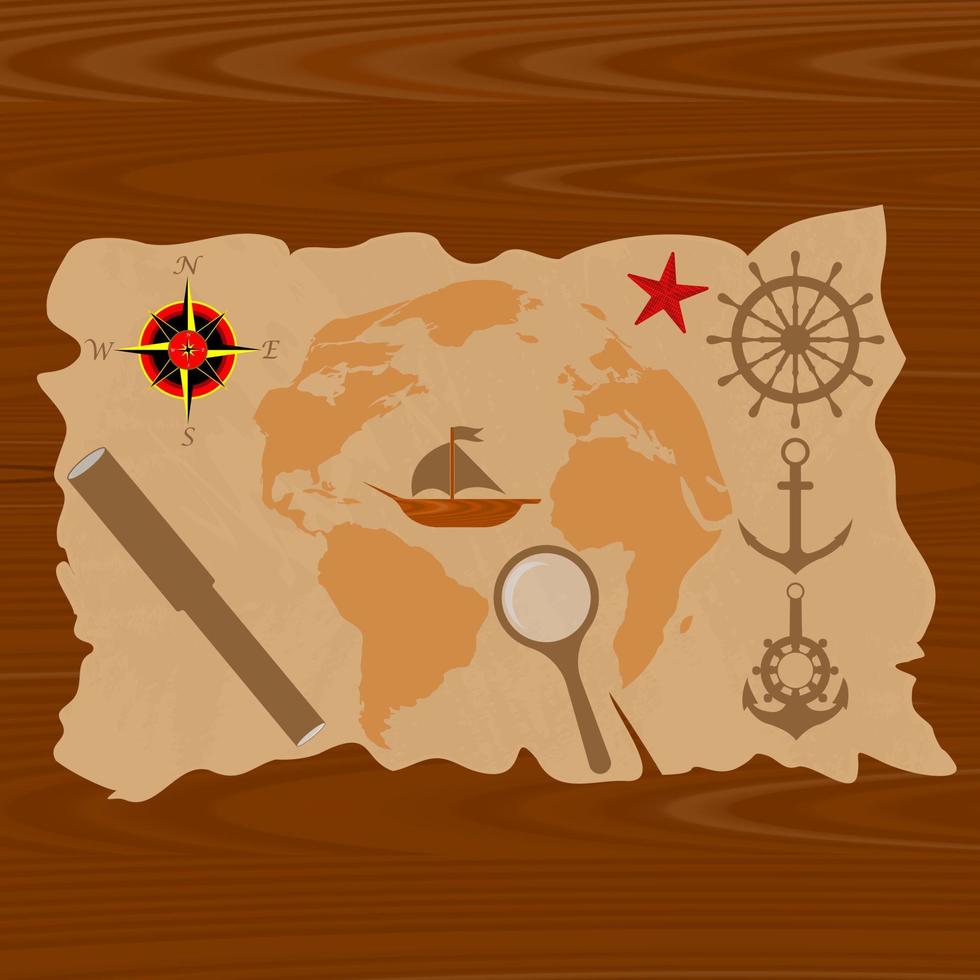fartyg Karta kompass vektor