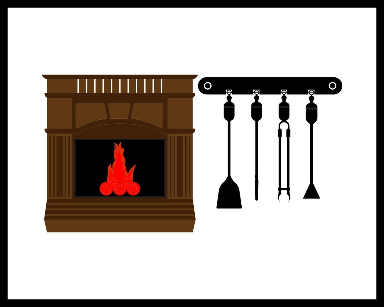 öppen spis med brinnande brand vektor