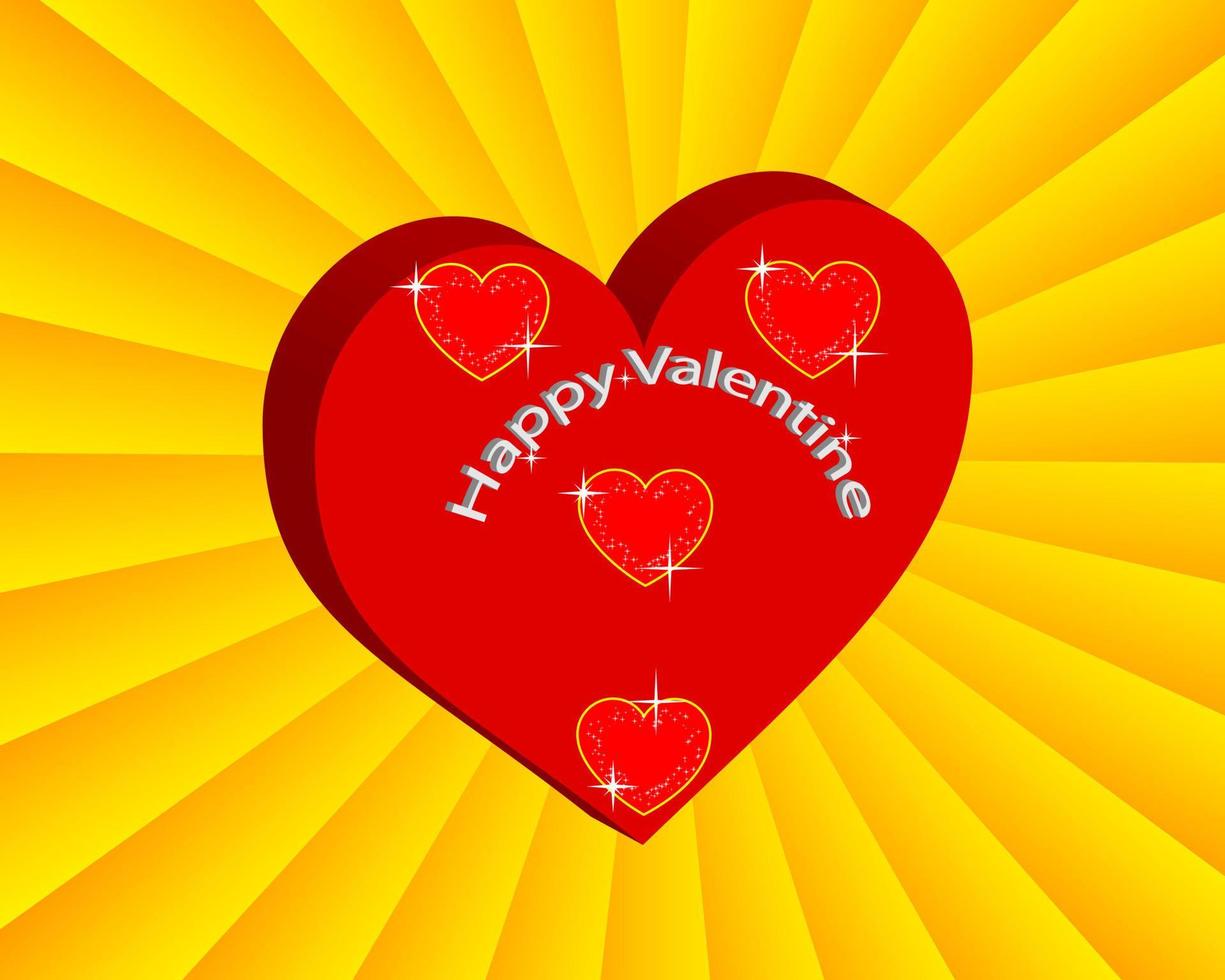 Valentinskarte mit Herzen auf gelbem Hintergrund vektor