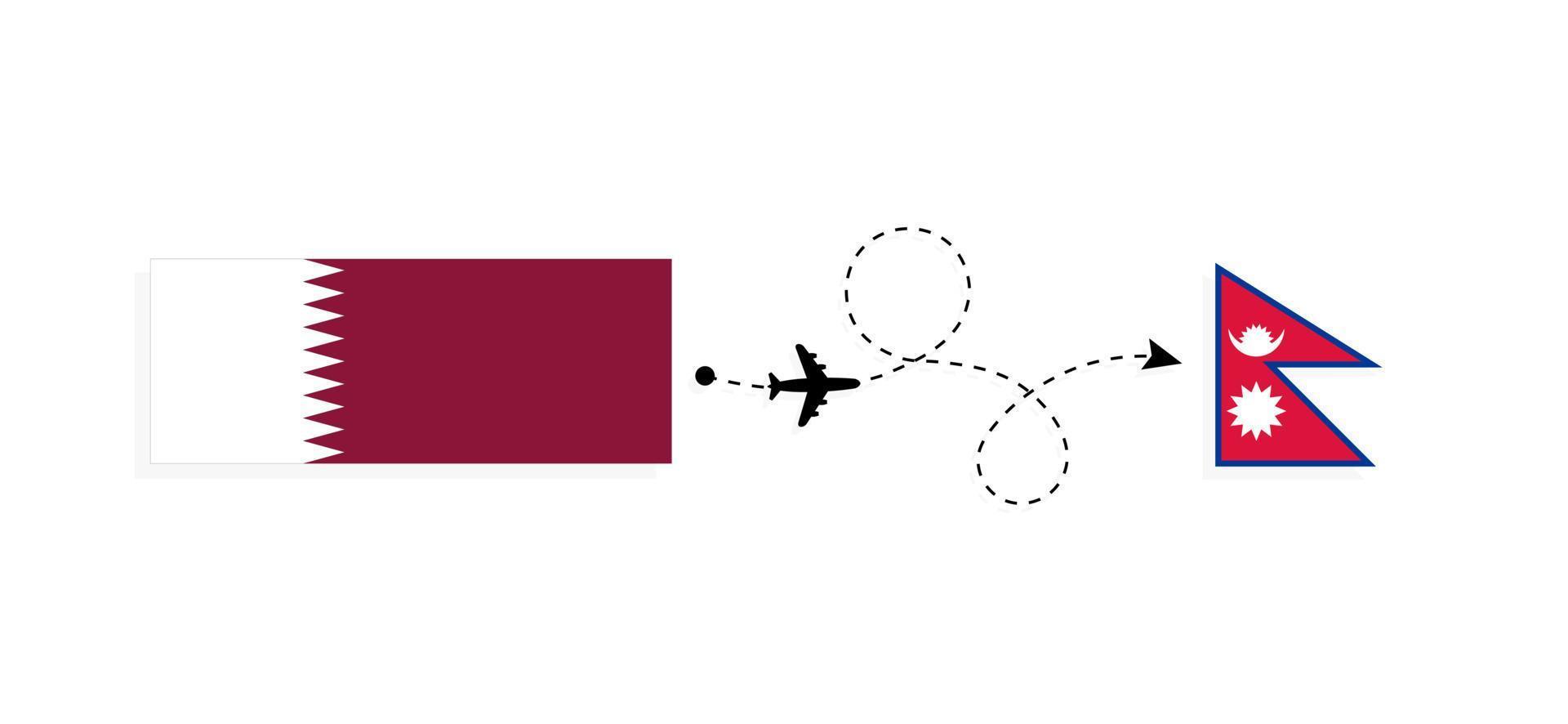 flug und reise von katar nach nepal mit dem reisekonzept des passagierflugzeugs vektor
