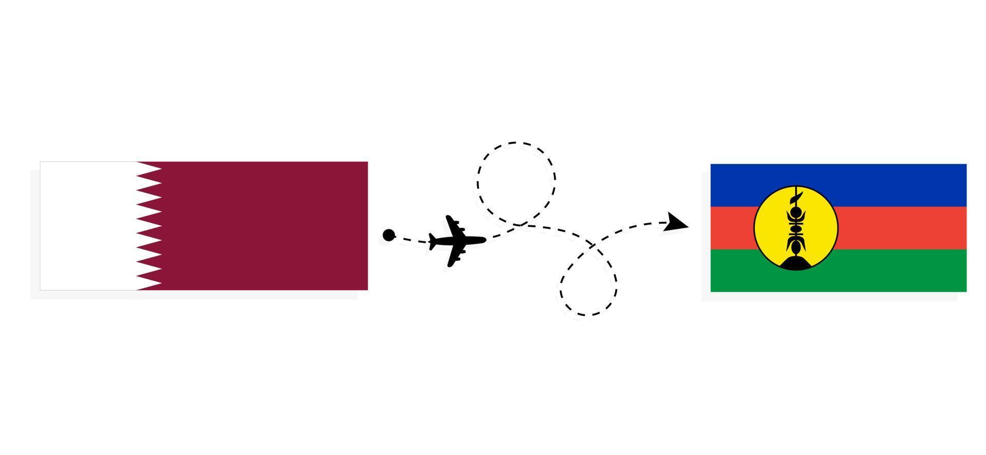 flug und reise von katar nach neukaledonien per passagierflugzeug-reisekonzept vektor