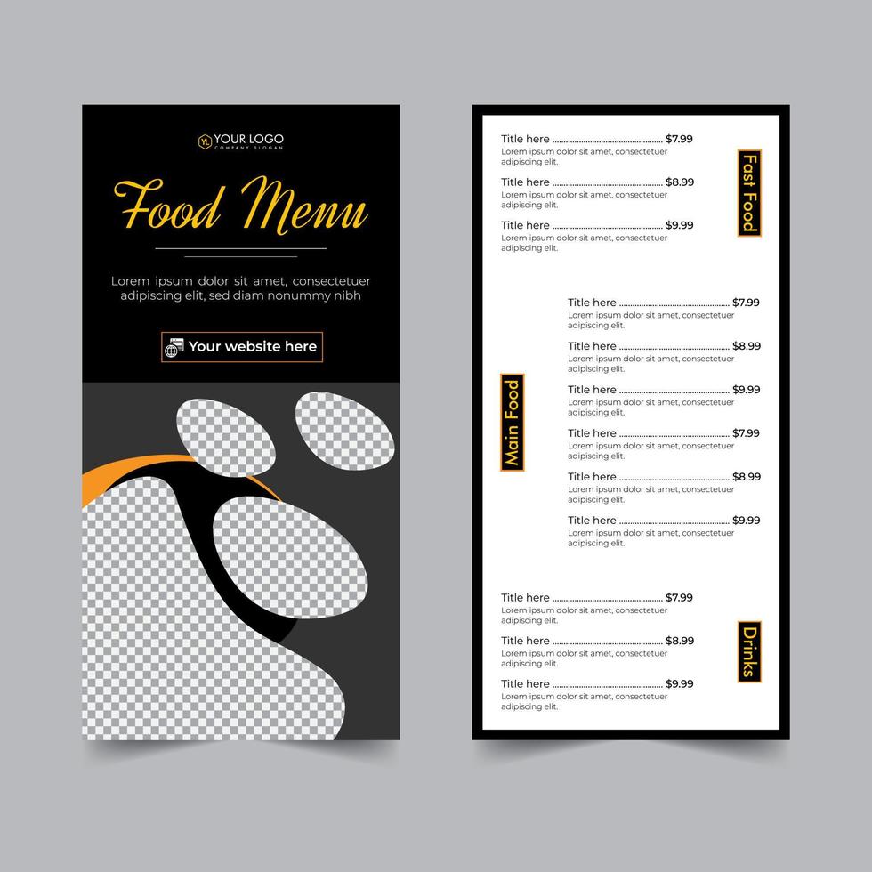 mat flygblad för restaurang meny kort design, matlagning recept för snabb mat, burger eller cocktail fest, mat affisch företag dl flygblad mall vektor