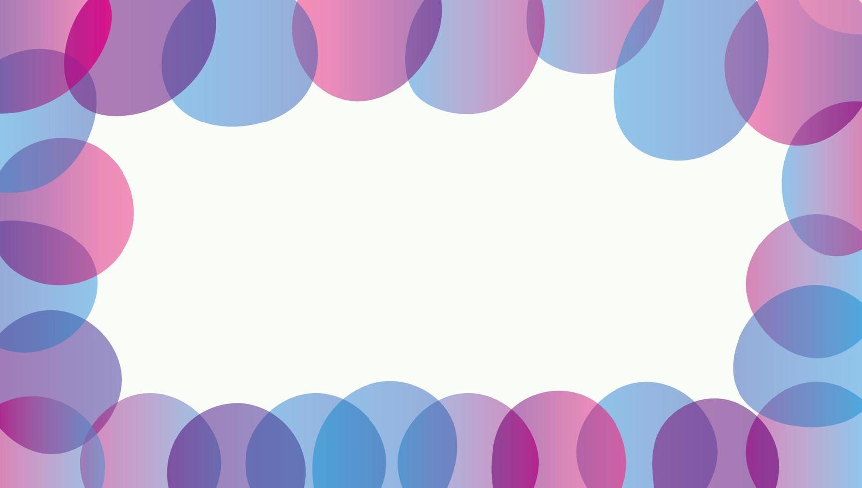 vektor horisontell abstrakt mall. ram tillverkad upp av fri form transparent lutning cirklar. tecknad serie digital blå och lila bubblor på de gräns.