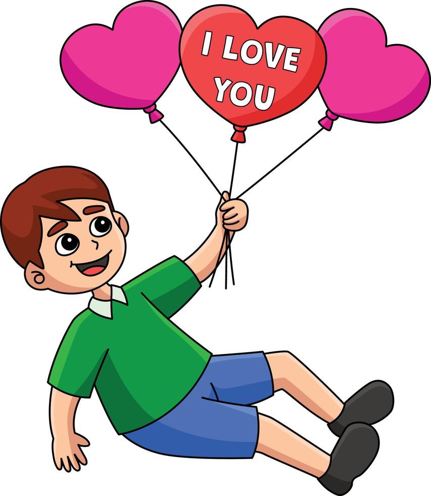 valentines dag pojke innehav ballonger ClipArt vektor