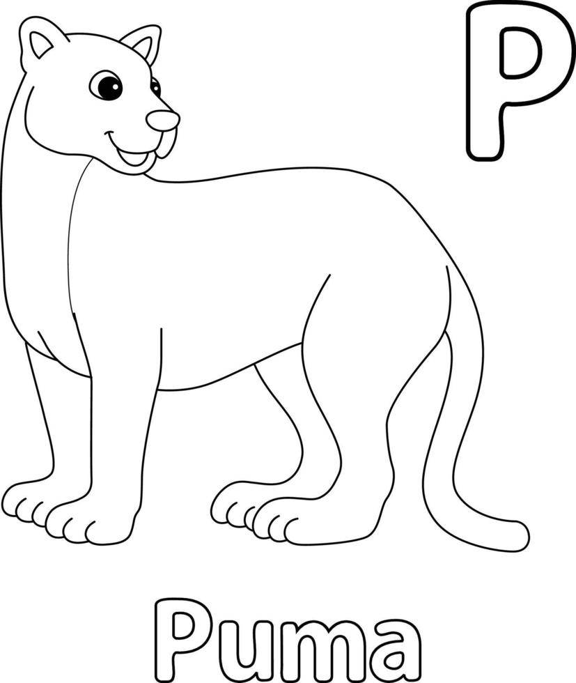 puma djur- alfabet ABC isolerat färg sida p vektor