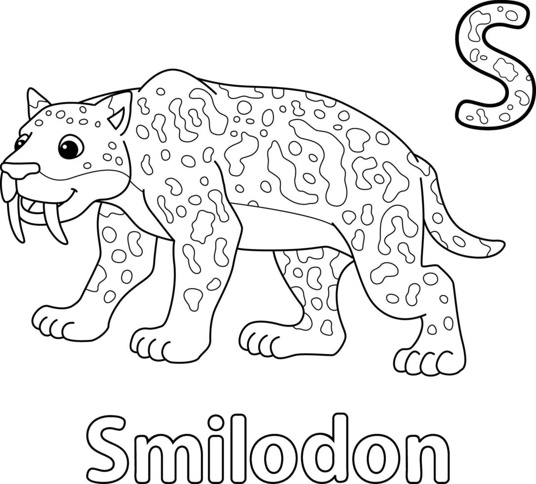 smilodon tier alphabet abc isoliert färbung s vektor